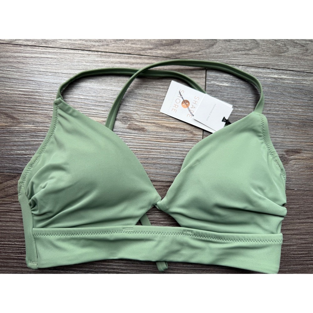 Shape Shore Sage Green Halter Triangle Bikini‎ Top Removable Pads Size 32 B